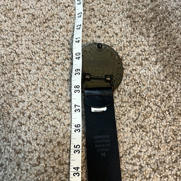 Brown Leather Belt 3” Bronze Buckle w/ Glass Jewel Women's Medium - Picture 9 of 12